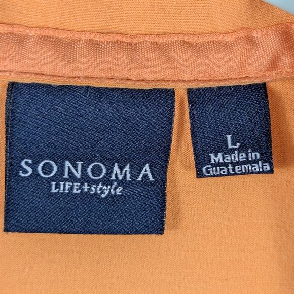 Sonoma Life Style Women’s Large Collared V-Neck Shirt Orange Cotton Spandex Top - Picture 2 of 4